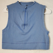 Free People Movement Cropped Top Womens XS Blue Knit Cotton Sleeveless 1/2 Zip - $23.12