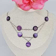 925 Sterling Silver Purple Mother of Pearl Beaded Chain Choker Necklace - £22.88 GBP