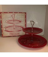 LE Smith Glass 2-Tier Tidbit Cookie Tray Holiday Christmas Tree IOB - $35.24 CAD