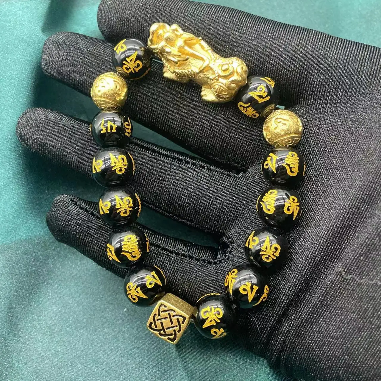 Men&#39;s Feng Shui Bracelet Luck Wealth Buddha Black Obsidian Stone Beaded Bracelet - £47.18 GBP