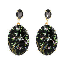 Black Crystal &amp; 18K Gold-Plated Bird Branch Oval Drop Earrings - £12.04 GBP