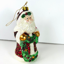 Vtg 7&quot; Brass Key Glass Christmas Holiday Ornament Santa Garland Hand Crafted - £23.97 GBP