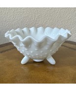 Vintage Milk Glass Hobnail Fluted Candy Dish Compote Bowl Footed Scallop... - $16.82