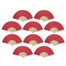 10 RED FANS Folding Paper Hand Fan Pocket Wedding Plain Bamboo Set Lot T... - $12.95