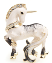 Unicorn brooch white enamel vintage look celebrity broach gold plated pin ggg95 - £17.92 GBP