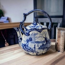 Early 20th Century Franz Anton Mehlem Royal Bonn Delft Blue Tea Pot - £410.09 GBP