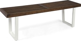 Joa Patio Dining Bench By Christopher Knight Home, Acacia Wood With Iron, Wash. - £135.52 GBP