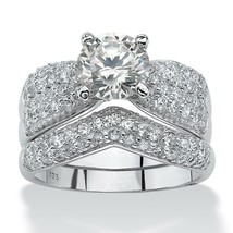 PalmBeach Jewelry 3.21TCW CZ Platinum-plated Sterling Silver Bridal Ring Set - £80.17 GBP