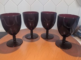 5.25 Inch Ruby Red Glass Footed Goblets, Set of Four Vintage Collectible... - £31.13 GBP
