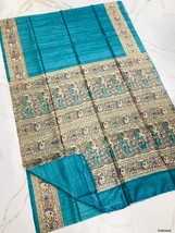 Light blue pure tussur ghicha silk madhubani print saree for women - £96.15 GBP