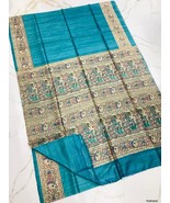 Light blue pure tussur ghicha silk madhubani print saree for women - £95.63 GBP