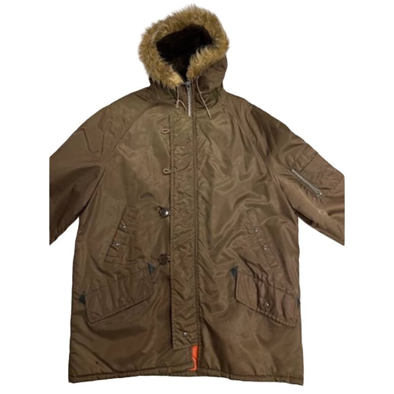 60s-70s VTG Mens K Mart Nylon Parka Snorkle Coat Brown Fur Lined Hood Sz XL Item image 2