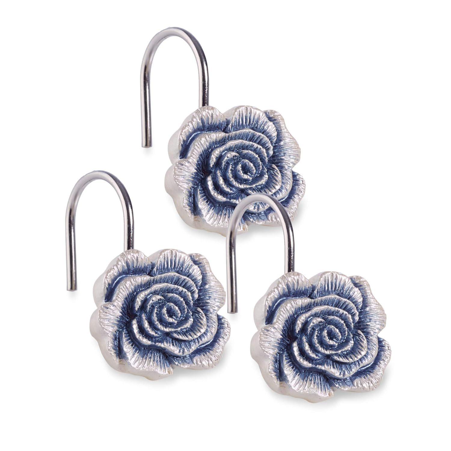 Popular Bath Blossom Rose, Shower Hooks, Blue