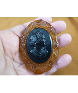 (c1563) Vintage Woman in tiara black mourning oval cameo orange backing ... - $1,576.26 MXN