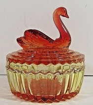 Vintage Jeanette Amberina Swan Glass Powder Trinket Dish Red Orange Yell... - £14.72 GBP