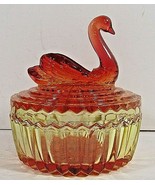 Vintage Jeanette Amberina Swan Glass Powder Trinket Dish Red Orange Yell... - £14.69 GBP