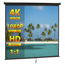 84&quot; X 84&quot; Home Hd Movie Theater Manual Pull Down Projection Screen Black... - $119.99