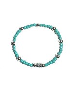 Women's Handcrafted Turquoise Colored Beaded Bracelet with Silver Metallic Accen - $6.64