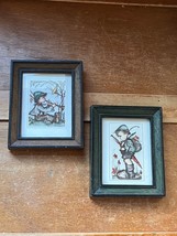 Lot of Small Classic Boy Hummel Playing Horn &amp; Backpacker Print in Green or Brow - £10.10 GBP