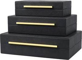 Black Shagreen Box Faux Leather Set Of 3 Pcs Storage Decorative Boxes,Mo... - $87.99