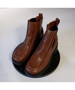 Women&#39;s Zip Platform Ankle Boots Brown Leather Like Size 9 M - $454.67 MXN
