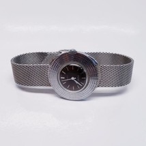 Vintage Timex Electric SilverTone Women&#39;s WristWatch Black Dial Mesh Ban... - $18.72