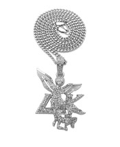 Saint Michael Archangel Pendant Silver-Tone Round Crystals Cuban Chain Necklace - £19.74 GBP