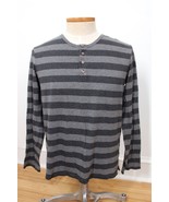 Vince L Gray Stripe Pima Cotton Henley Long Sleeve T-Shirt Peru - £28.39 GBP