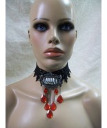Gothic Black Vampire Choker Collar Fang Medallion Pin Victorian Steampun... - $275.73 MXN