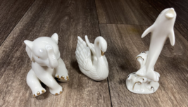Lenox Collection Ivory/24K Gold Animal Trio Figurines Elephant Swan Dolphin - £12.59 GBP