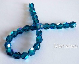 25 6mm Czech Glass Fire Polished Beads: Teal AB - £2.16 GBP