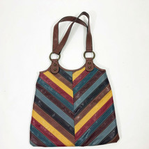 Liz &amp; Co Faux Leather Multi Color Striped Shoulder Bag 13x14x2 inches - £15.65 GBP