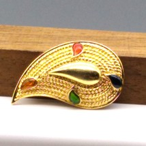 Vintage Avon Paisley Brooch in Gold Tone with Colorful Enamel Dots - £19.76 GBP