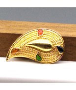 Vintage Avon Paisley Brooch in Gold Tone with Colorful Enamel Dots - £19.71 GBP