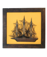 Mid-Century 3-Mast Sailing Ship Wall Art, Nail &amp; String Wood Hull Large ... - $90.00