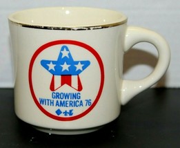 Vintage 1976 Boy Scout Growing With America Ceramic Mug Cup BSA Gold Tri... - $14.85