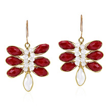 Elegant Dragonfly Red Crystal Stone Dangle Earrings - £8.90 GBP