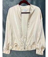 Primark Bomber Jacket Satin Look Cream Beige Oversized Size 12 - $30.96