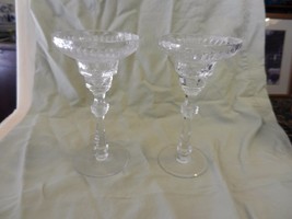 Pair of Crystal Tapered Candlestick Holders with oblong circles 7&quot; Tall - $53.44