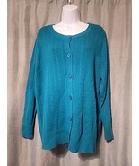 Laura Scott Women Blue Size 16/18W Collarless Cable-Knit Cardigan Sweater - $257.68 MXN