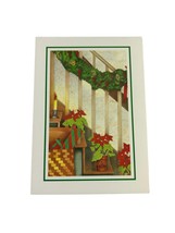 Vintage Grand Lodge of Texas Christmas Greeting Card Stairway Poinsettia Garland - £30.37 GBP