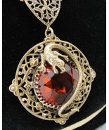 Art Deco 1920s Serpent Necklace Dragon Beaded Czech Glass Brass Cognac H... - $231.86 CAD