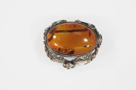 Vintage Mistletoe Baltic Amber Sterling Silver Brooch Pin 10.9g  - $188.67