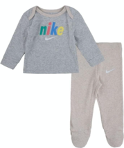 NIKE Infant Top Footed Pants Gray Beige Boy Girl 6M 6 Months 2Pc NWT - £20.64 GBP