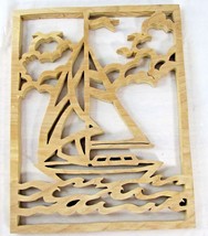 Handmade Unfinished Raw Scrollsaw Sailboat Wood Picture Decor - £8.78 GBP
