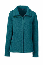 Lands End Women&#39;s Sweater Fleece Jacket Dark Teal Heather New - £31.33 GBP