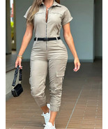 Streetwear Jumpsuits Fall Clothes 2024 Women Short Sleeve Long Pants Safari - $29.99