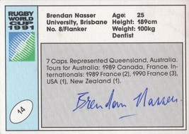 Brendan Nasser Australia Hand Signed Rugby 1991 World Cup Card Photo - £10.50 GBP