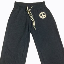 Women&#39;s Classic Wide Leg Sweatpants Size S Fleece Lined Gray Peace Sign By Cocoa - £24.60 GBP