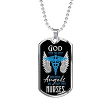 God Made Angels Caduceus Nurse Necklace Stainless Steel or 18k Gold Dog Tag 24&quot; - £38.11 GBP+